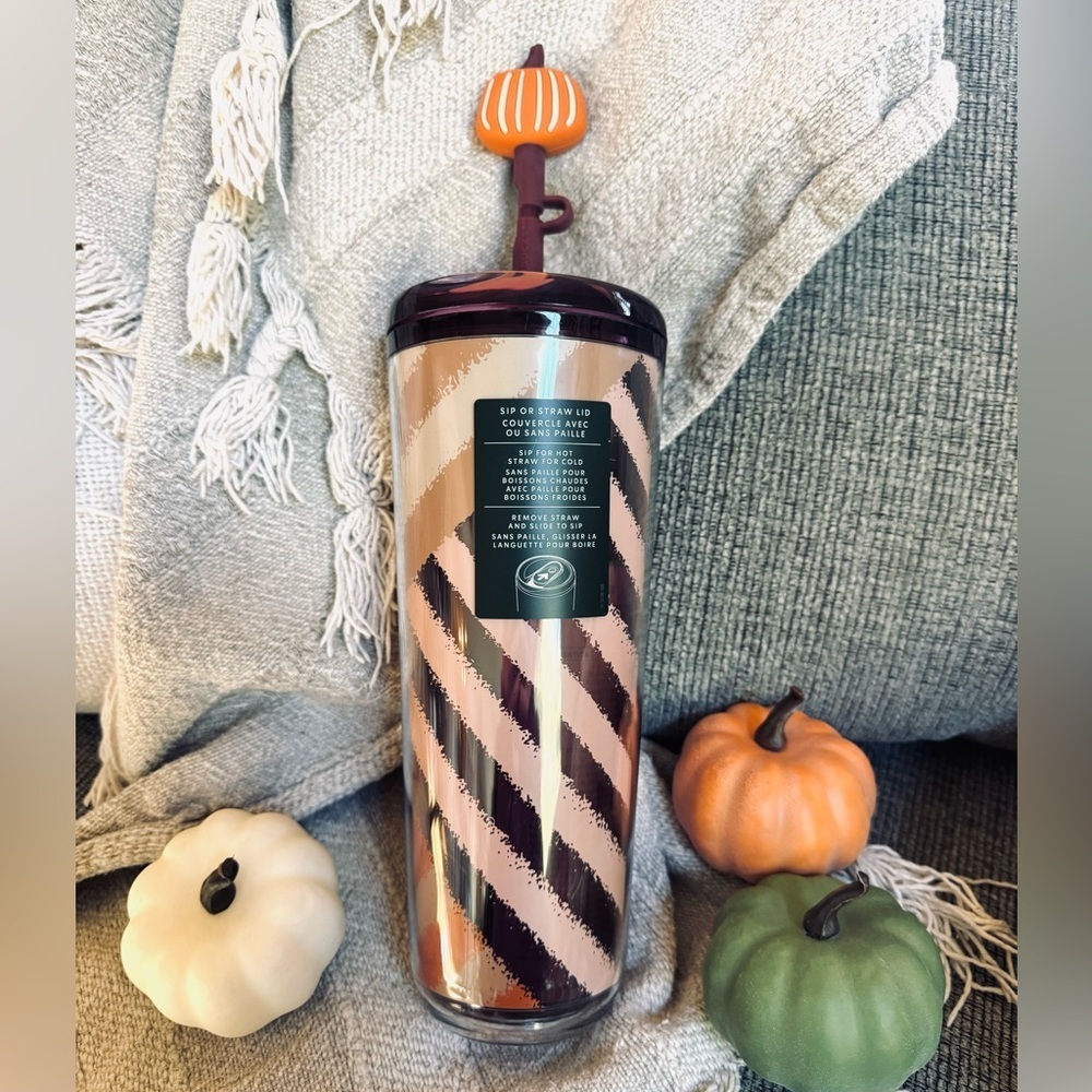 Starbucks 2025 Fall Orange Pumpkin Topper Hot/Cold Cup Venti Tumbler NEW 24oz - Picture 2 of 5